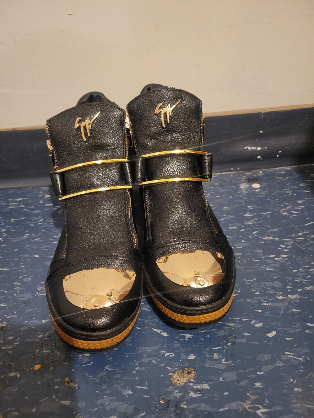 Giuseppe Zanotti Black Leather High-Top Sneakers with Gold Hardware